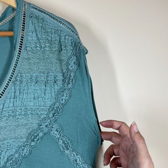 Free People Into the Night Green Tiered Short Sleeve Tee Size XS Oversized - Picture 4 of 10